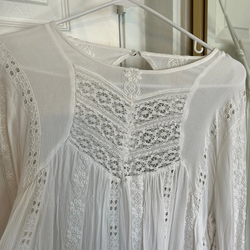 Free People Cream Asymmetrical Ruffled Tunic - Picture 2 of 4